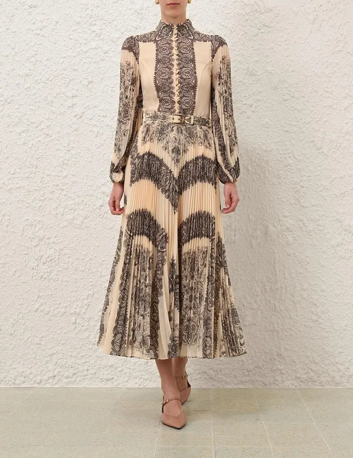Women Skirts Zimmermann Sunray Pleated Skirt Tea Paisley