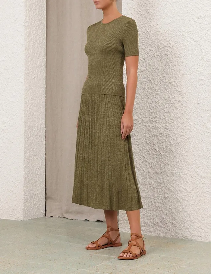 Women Skirts Zimmermann Wylie Rib Midi Skirt Dusty Olivegold