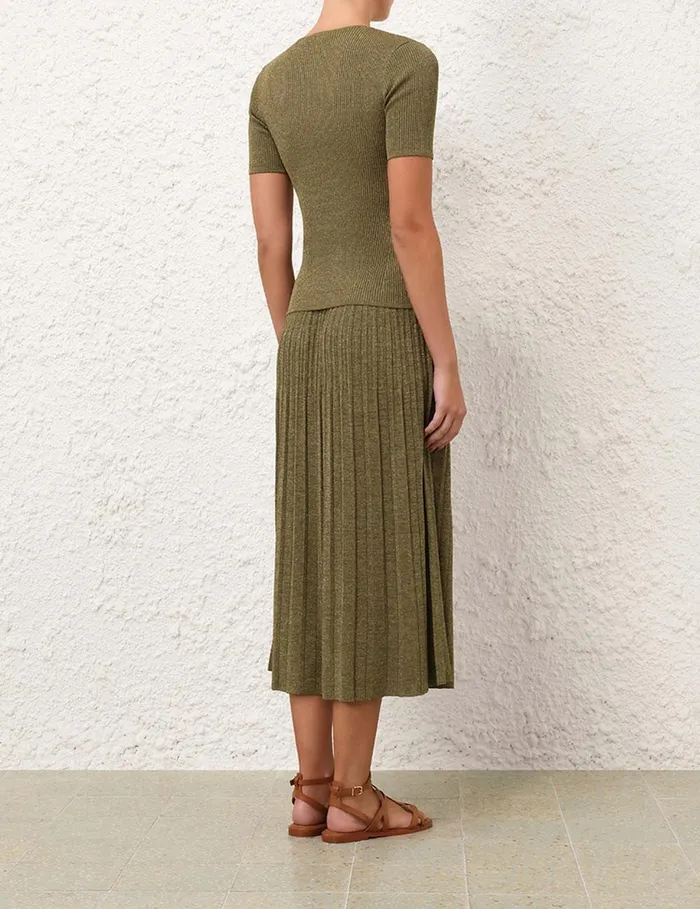 Women Skirts Zimmermann Wylie Rib Midi Skirt Dusty Olivegold