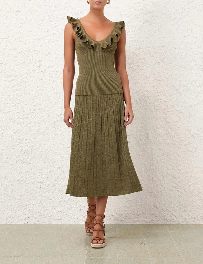 Women Skirts Zimmermann Wylie Rib Midi Skirt Dusty Olivegold