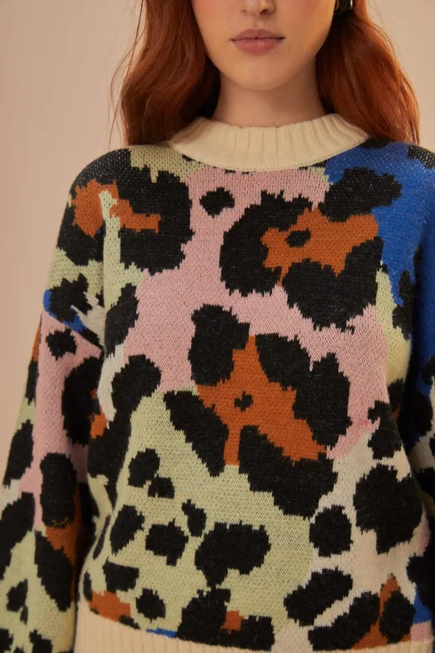 Women Sweaters and Sweatshirts Farm Rio Colorful Leopard Knit Sweater