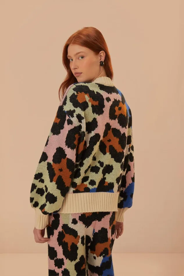 Women Sweaters and Sweatshirts Farm Rio Colorful Leopard Knit Sweater