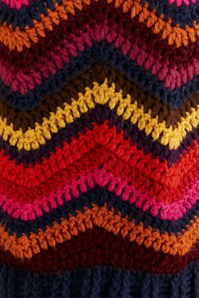Women Sweaters and Sweatshirts Farm Rio Colorful Waves Crochet High Neck Sweater