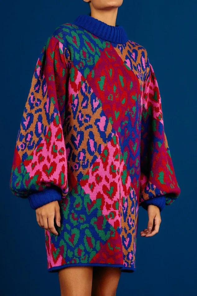 Women Sweaters and Sweatshirts Farm Rio Mixed Leopard Pop Sweater Dress