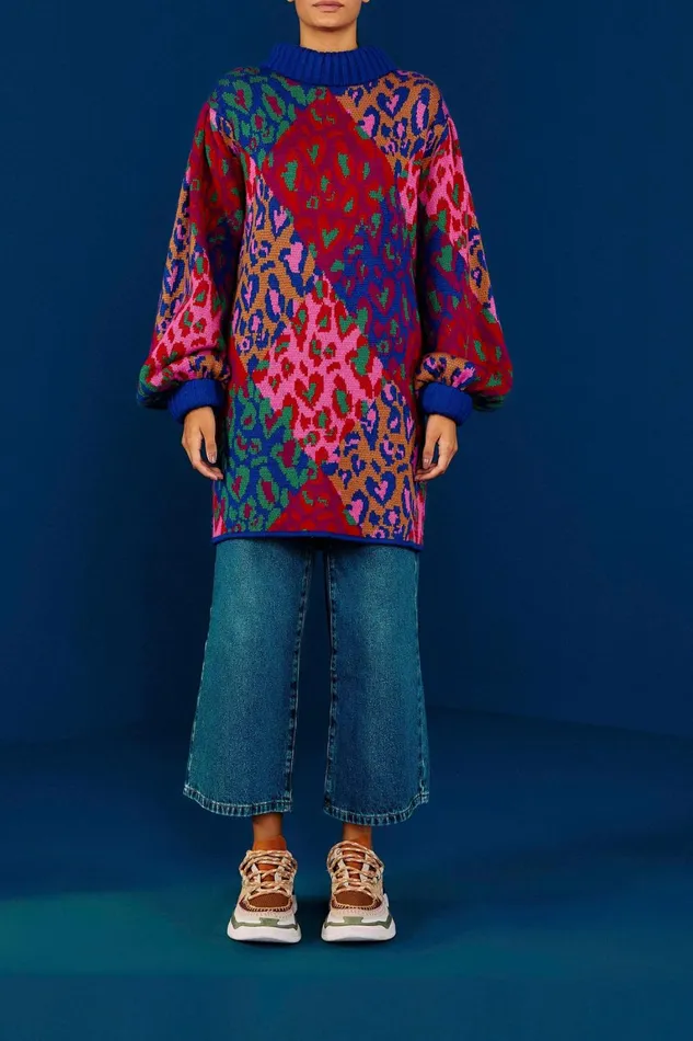 Women Sweaters and Sweatshirts Farm Rio Mixed Leopard Pop Sweater Dress