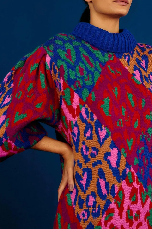 Women Sweaters and Sweatshirts Farm Rio Mixed Leopard Pop Sweater Dress