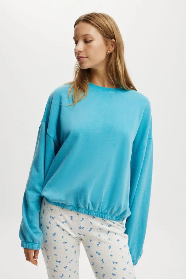 Women Sweats and Hoodies Cotton On Cozy Sleep Crew Neck Fleece Coastline Blue