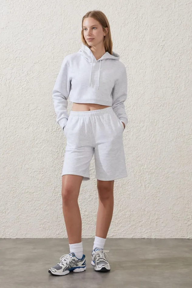 Women Sweats and Hoodies Cotton On Plush Cross Back Shrug Cloudy Grey Marle