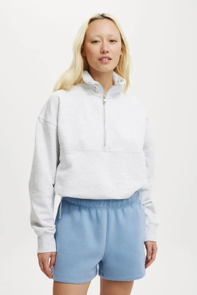 Women Sweats and Hoodies Cotton On Plush Essential Half Zip Jumper Cloudy Grey Marle Women Sweats and Hoodies Cotton On Plush Essential Half Zip Jumper Cloudy Grey Marle