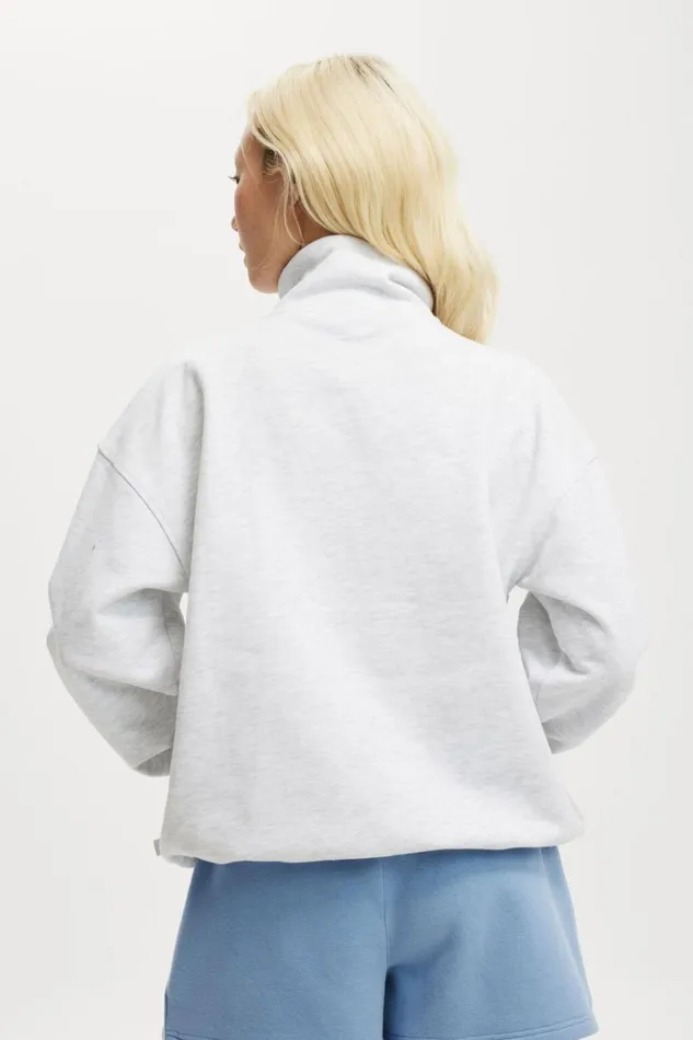 Women Sweats and Hoodies Cotton On Plush Essential Half Zip Jumper Cloudy Grey Marle