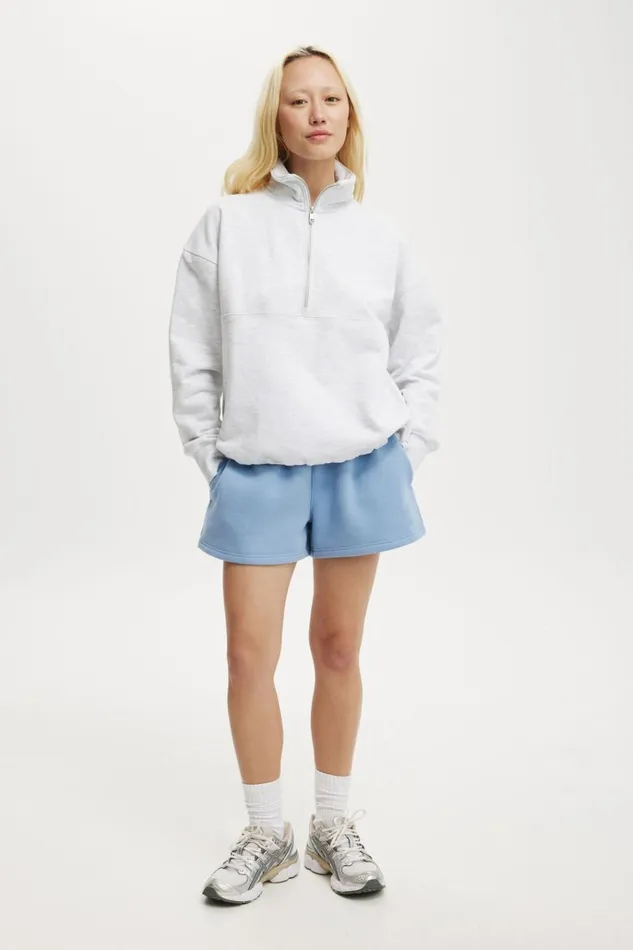 Women Sweats and Hoodies Cotton On Plush Essential Half Zip Jumper Cloudy Grey Marle