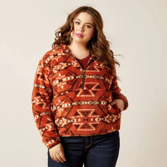 Women Sweatshirts and Hoodies Ariat REAL Berber Pullover Sweatshirt Burnt Brick Print