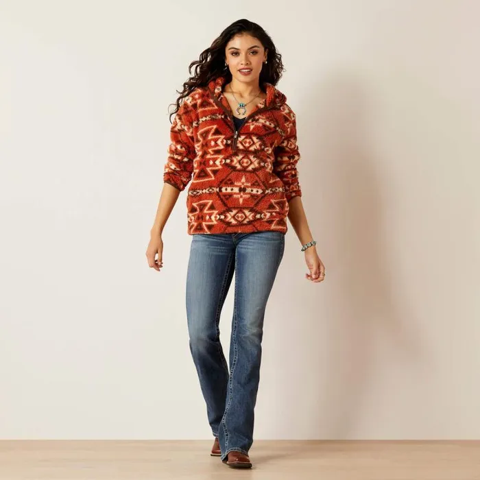 Women Sweatshirts and Hoodies Ariat REAL Berber Pullover Sweatshirt Burnt Brick Print