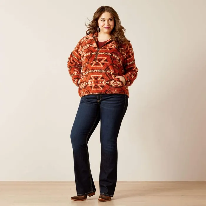 Women Sweatshirts and Hoodies Ariat REAL Berber Pullover Sweatshirt Burnt Brick Print