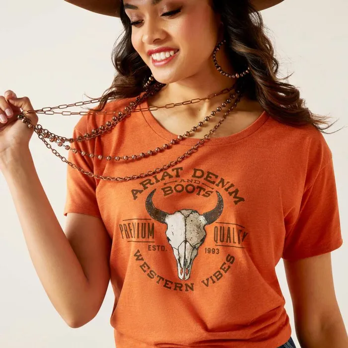 Women TShirts and Tops Ariat Ariat Bison Skull TShirt Adobe Heather Women TShirts and Tops Ariat Ariat Bison Skull TShirt Adobe Heather