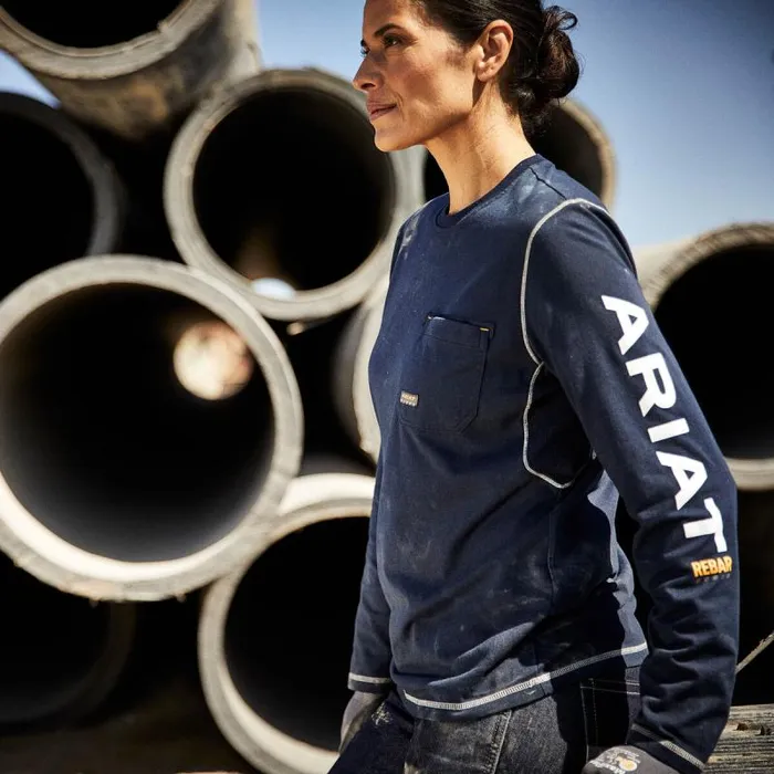Women TShirts and Tops Ariat Rebar Workman Logo TShirt Navy Women TShirts and Tops Ariat Rebar Workman Logo TShirt Navy