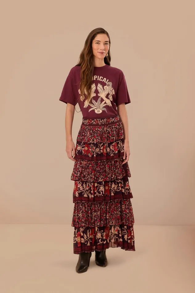 Women TShirts Farm Rio Burgundy Tropical Organic Cotton Relaxed TShirt