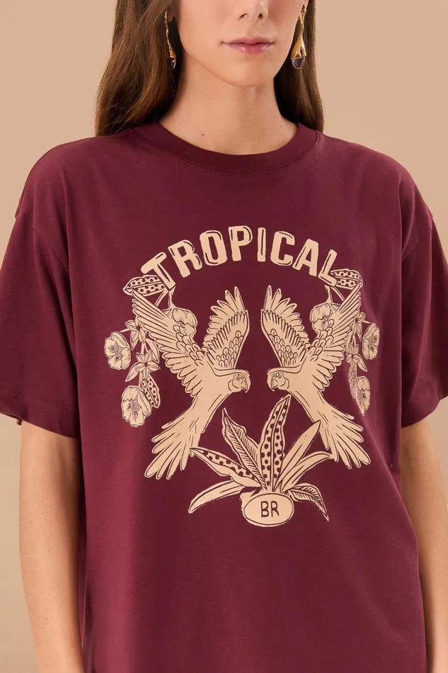 Women TShirts Farm Rio Burgundy Tropical Organic Cotton Relaxed TShirt