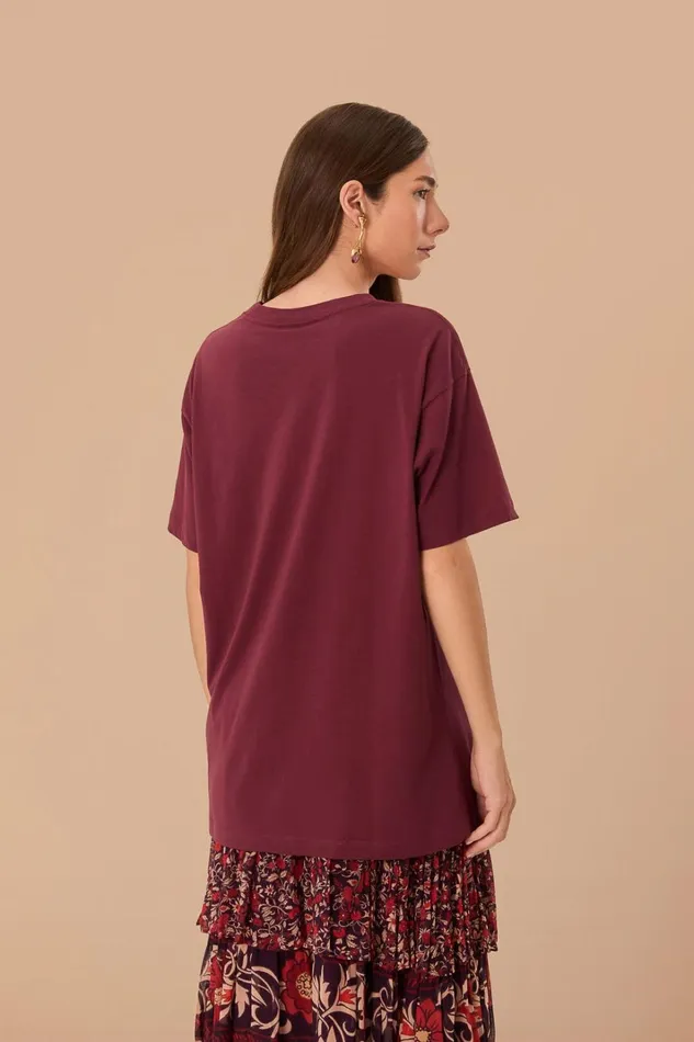 Women TShirts Farm Rio Burgundy Tropical Organic Cotton Relaxed TShirt