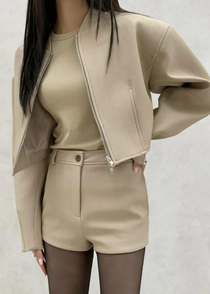 Women The Frankie Shop Banks Cropped Jacket 8211 Beige Beige