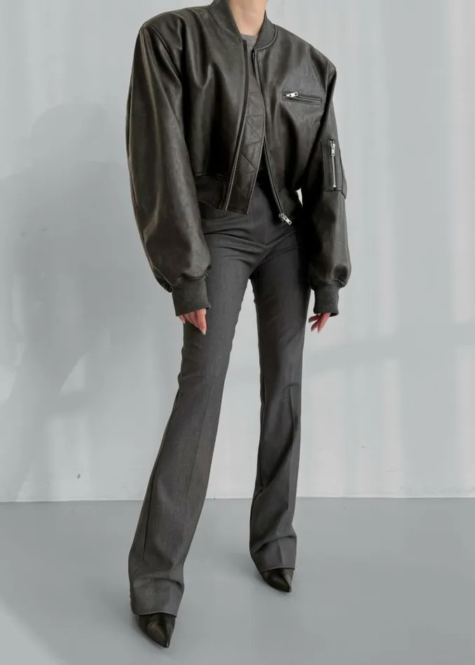 Women The Frankie Shop Gae Faux Leather Cropped Bomber 8211 Charcoal Charcoal