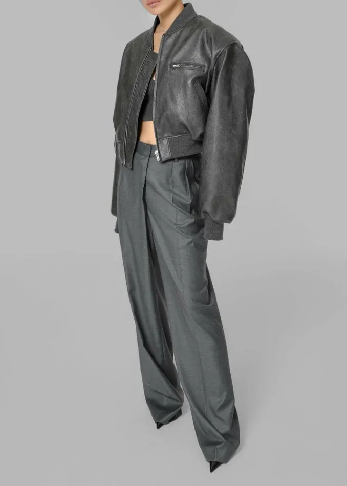 Women The Frankie Shop Gae Faux Leather Cropped Bomber 8211 Charcoal Charcoal