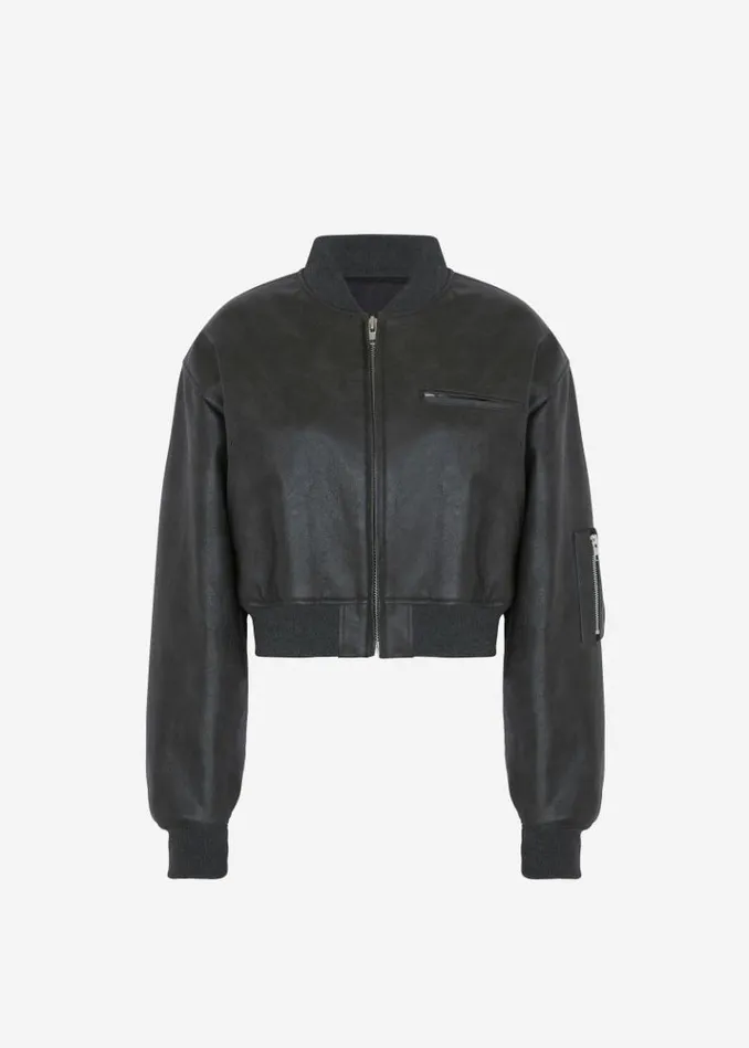 Women The Frankie Shop Gae Faux Leather Cropped Bomber 8211 Charcoal Charcoal