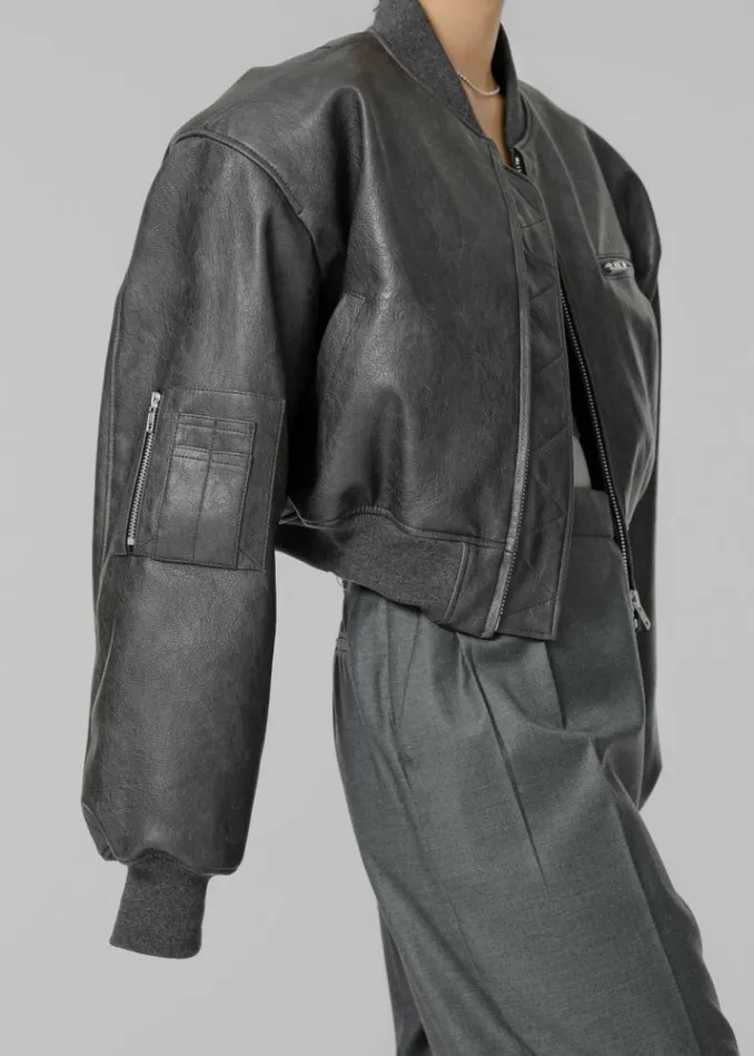 Women The Frankie Shop Gae Faux Leather Cropped Bomber 8211 Charcoal Charcoal