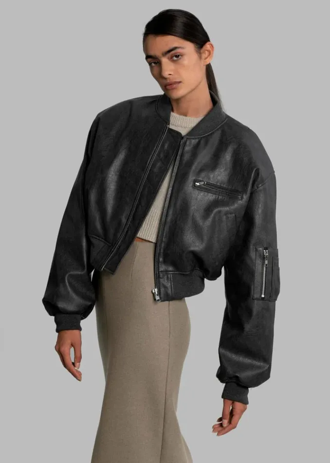 Women The Frankie Shop Gae Faux Leather Cropped Bomber 8211 Charcoal Charcoal