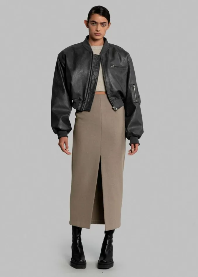 Women The Frankie Shop Gae Faux Leather Cropped Bomber 8211 Charcoal Charcoal