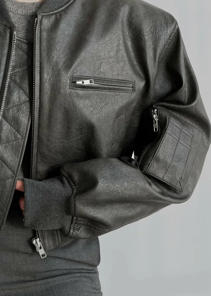 Women The Frankie Shop Gae Faux Leather Cropped Bomber 8211 Charcoal Charcoal
