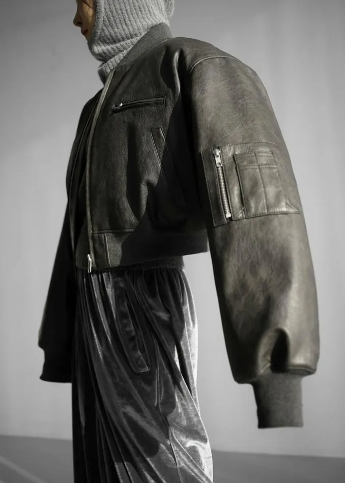 Women The Frankie Shop Gae Faux Leather Cropped Bomber 8211 Charcoal Charcoal