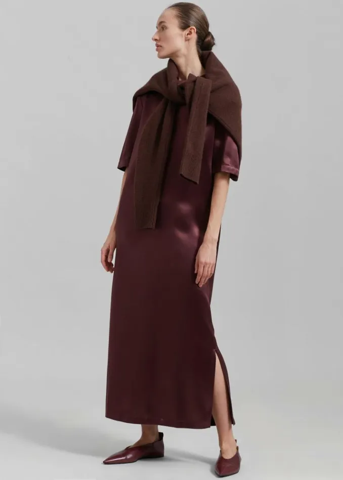 Women The Frankie Shop Loulou Studio Tuga Satin TShirt Dress 8211 Midnight Bordeaux Midnight Bordeaux