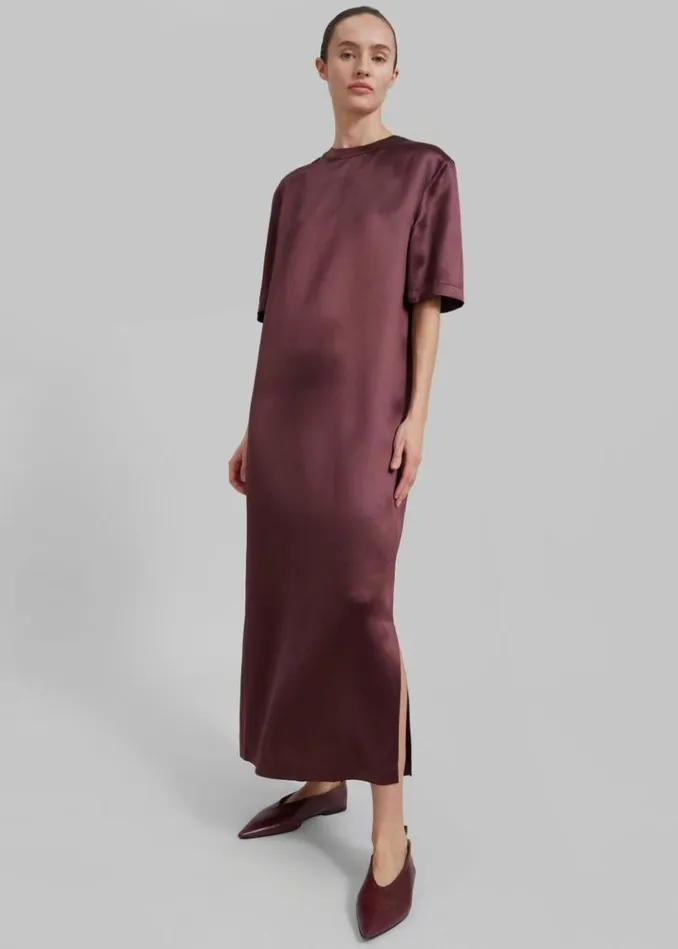 Women The Frankie Shop Loulou Studio Tuga Satin TShirt Dress 8211 Midnight Bordeaux Midnight Bordeaux