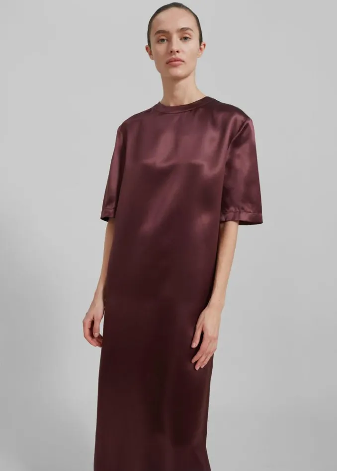 Women The Frankie Shop Loulou Studio Tuga Satin TShirt Dress 8211 Midnight Bordeaux Midnight Bordeaux