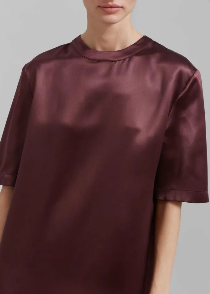 Women The Frankie Shop Loulou Studio Tuga Satin TShirt Dress 8211 Midnight Bordeaux Midnight Bordeaux