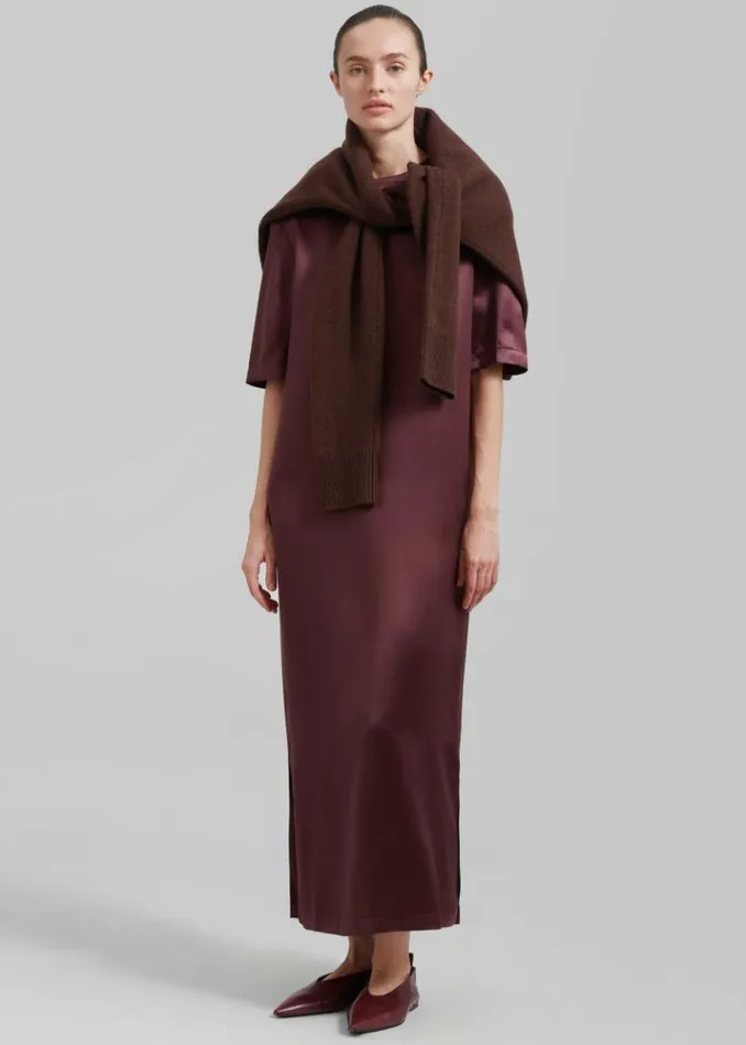 Women The Frankie Shop Loulou Studio Tuga Satin TShirt Dress 8211 Midnight Bordeaux Midnight Bordeaux