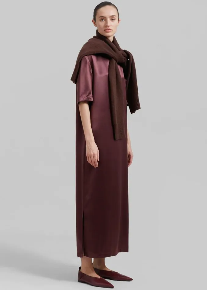 Women The Frankie Shop Loulou Studio Tuga Satin TShirt Dress 8211 Midnight Bordeaux Midnight Bordeaux