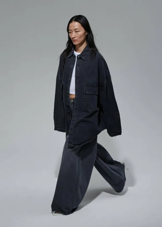 Women The Frankie Shop Sasha Wide Leg Jeans 8211 Dark Grey Dark Grey