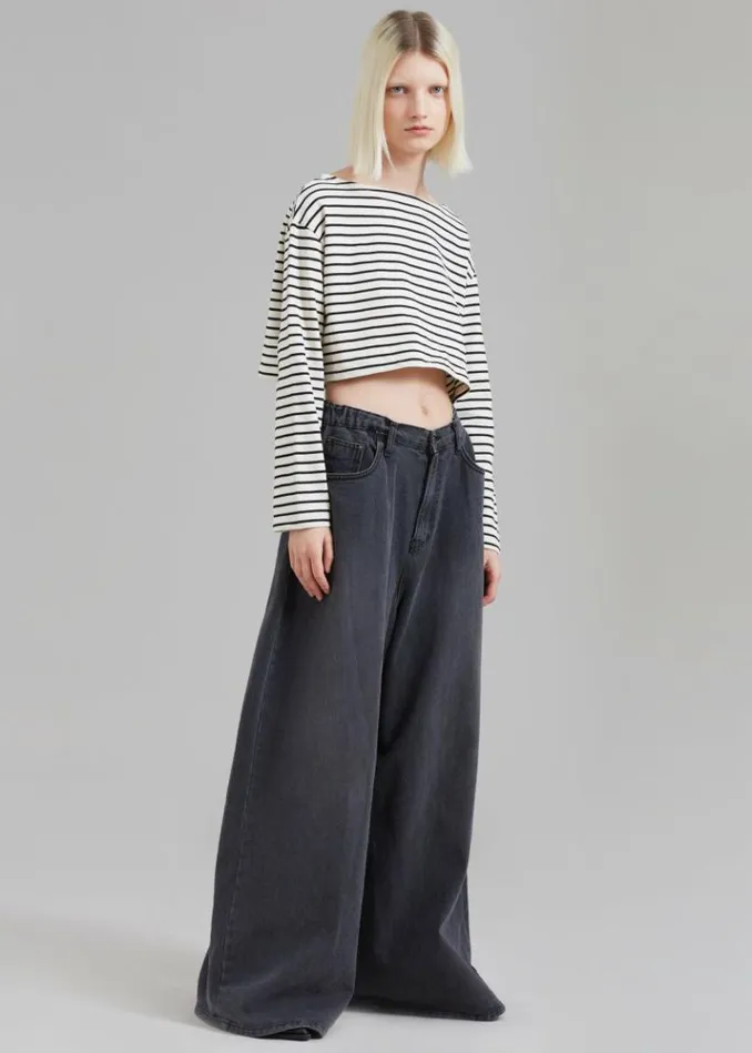 Women The Frankie Shop Sasha Wide Leg Jeans 8211 Dark Grey Dark Grey