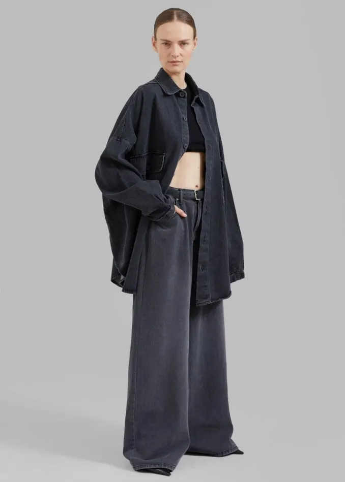 Women The Frankie Shop Sasha Wide Leg Jeans 8211 Dark Grey Dark Grey