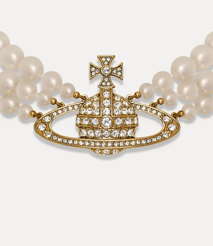 Women Three Row Pearl Bas Relief Choker Goldpearlcrystal Vivienne Westwood Necklaces Women Three Row Pearl Bas Relief Choker Goldpearlcrystal Vivienne Westwood Necklaces
