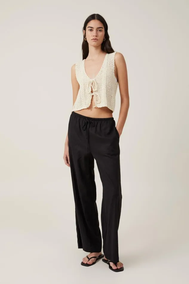 Women Tops Cotton On Crochet Tie Front Vest Ecru