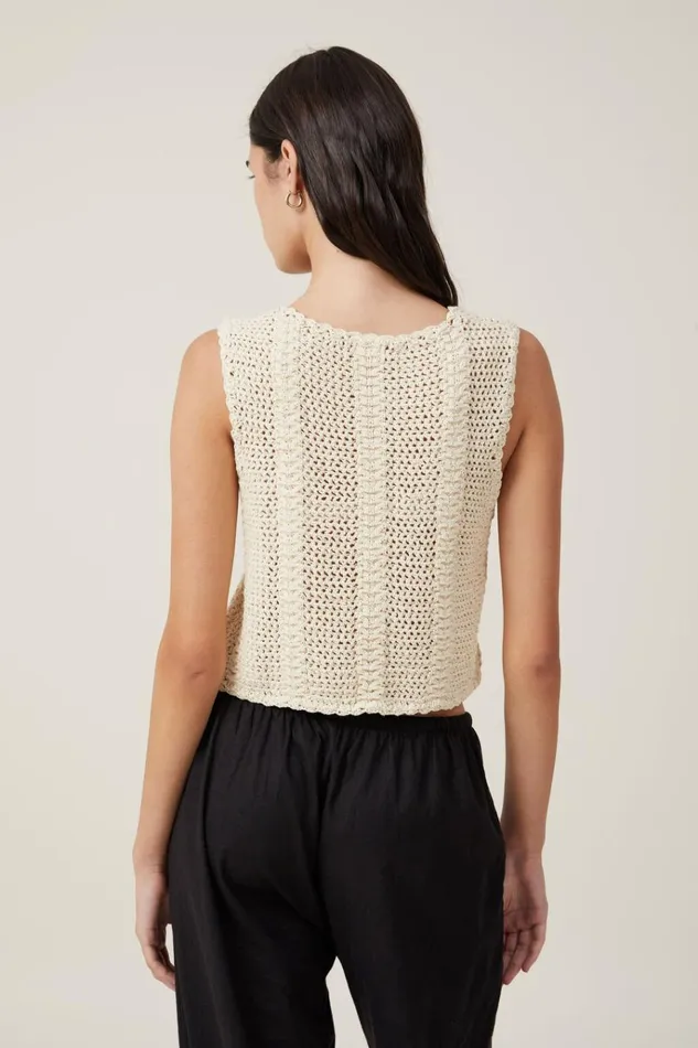 Women Tops Cotton On Crochet Tie Front Vest Ecru