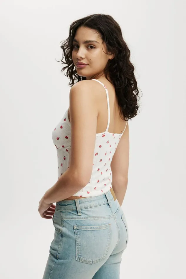Women Tops Cotton On Darcie Strappy Cami Bobbi Ditsy Cherry Rouge