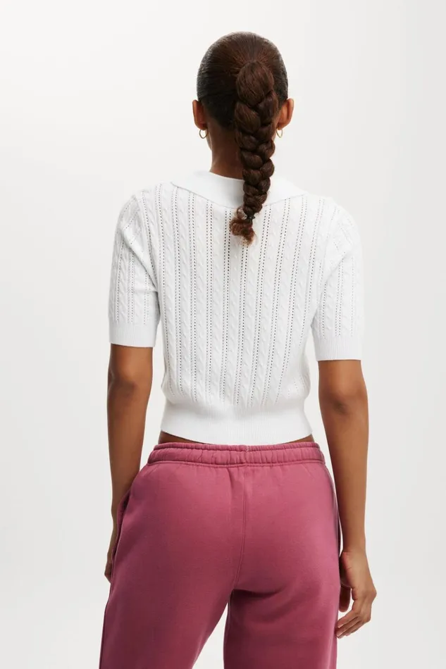Women Tops Cotton On Lightweight Knit Polo Tshirt White