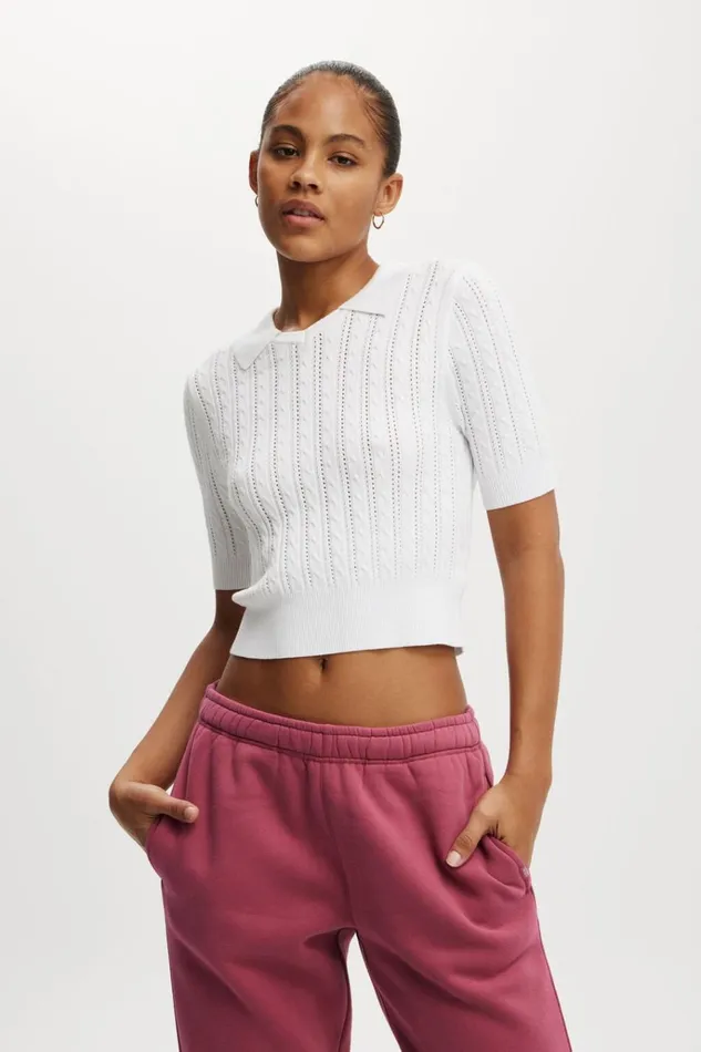 Women Tops Cotton On Lightweight Knit Polo Tshirt White