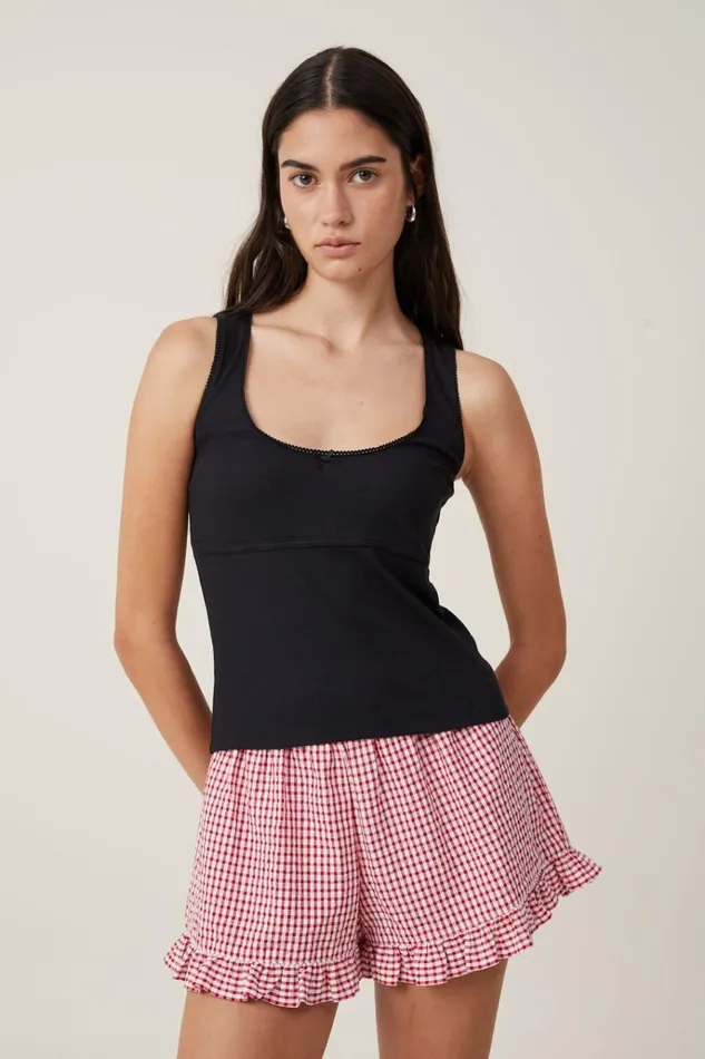 Women Tops Cotton On Lou Picot Trim Tank Black