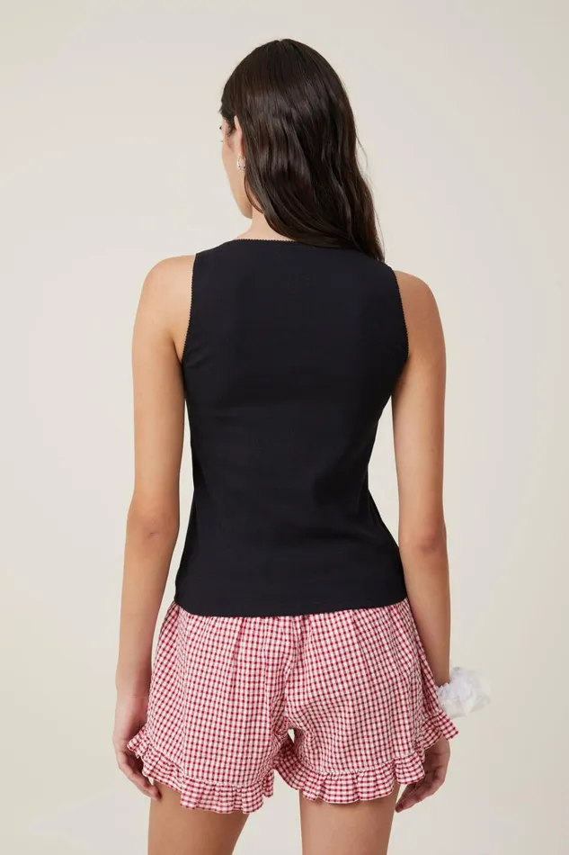 Women Tops Cotton On Lou Picot Trim Tank Black