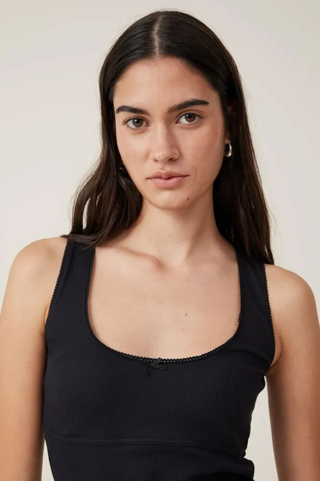 Women Tops Cotton On Lou Picot Trim Tank Black
